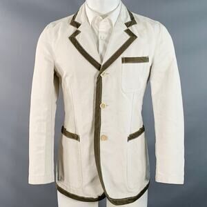 Size M Regular Beige Olive Cotton Linen Notch Lapel Sport Coat